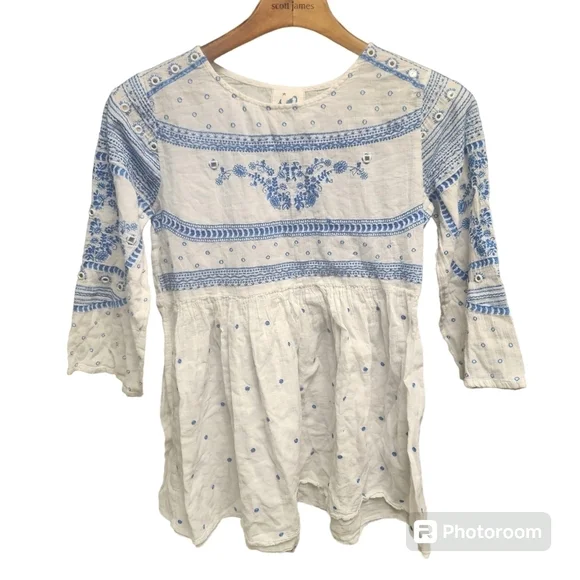 Anthropologie Mermaid Meadowbrook White Blouse Embroidered Top Sz XS - Picture 2 of 10